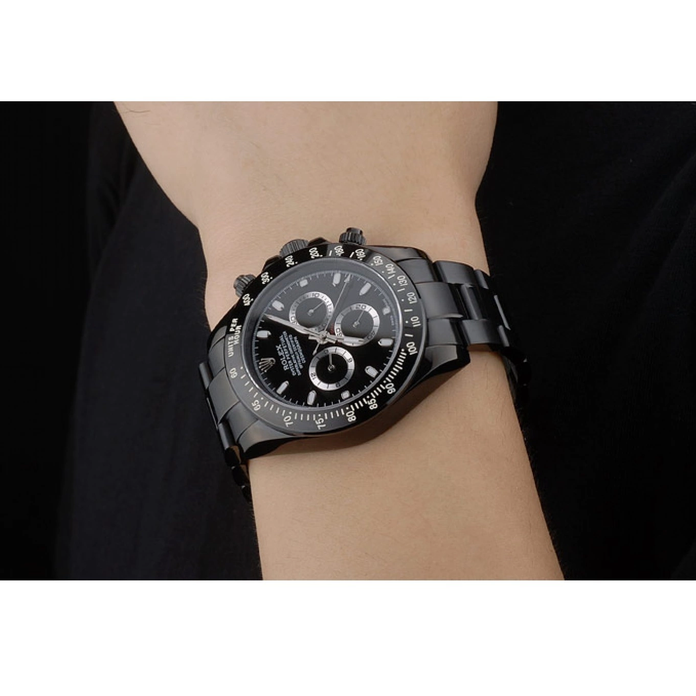 Best AAA Replica Sites Stainless Black Strap Dial Rolex 80247 Black Tachymeter Steel Plated Daytona Ion Black 0802